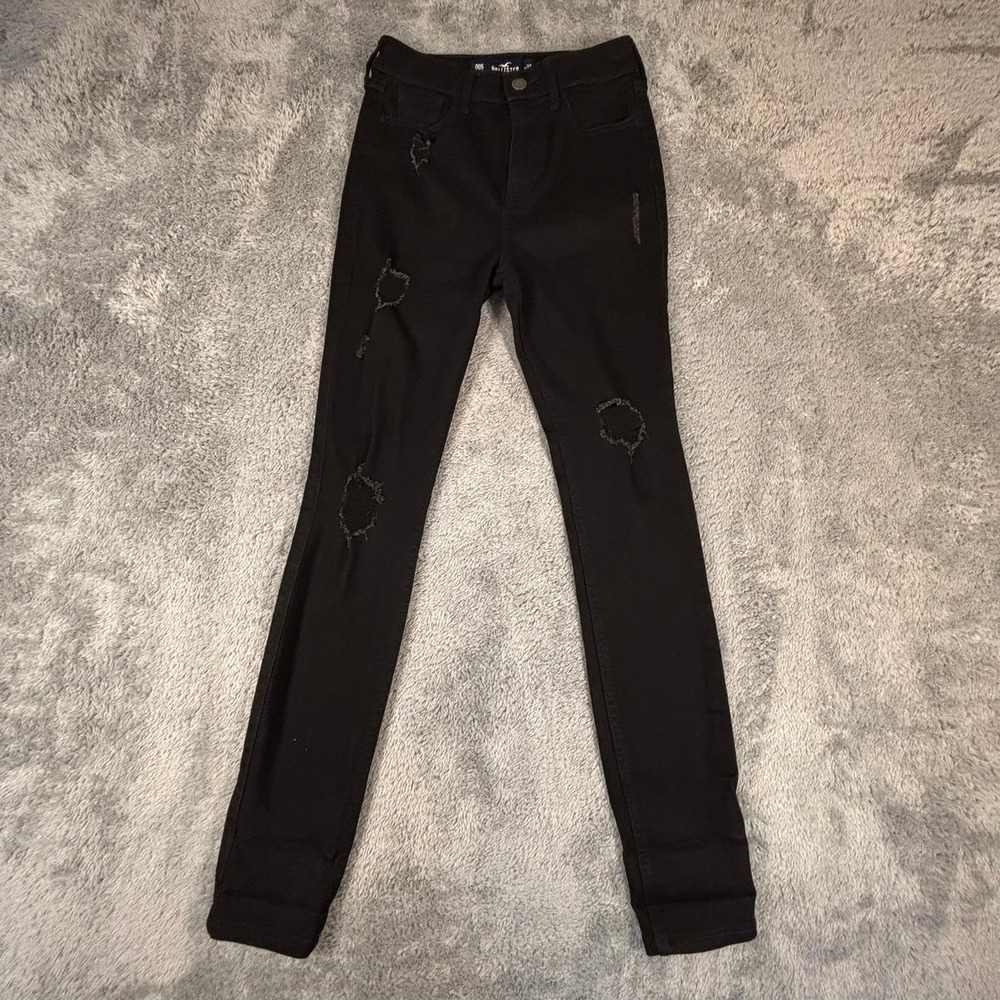 Hollister High-Rise Super Skinny Distressed Black Jeans W23 L28 00S NWT